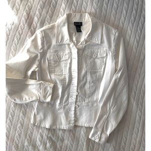 White Lightweight Denim Jacket with Peplum Hem
